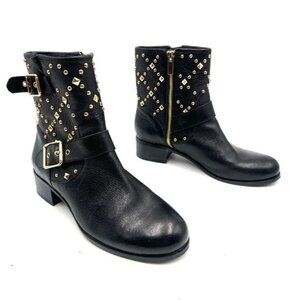 INC International Concepts Black Leather Gold Studded Boots